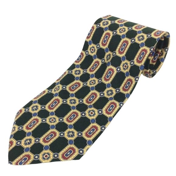 Tommy Hilfiger Mens Silk Geometric Tie Yellow Blue Red 60x4 Classic Made In USA - Picture 1 of 8